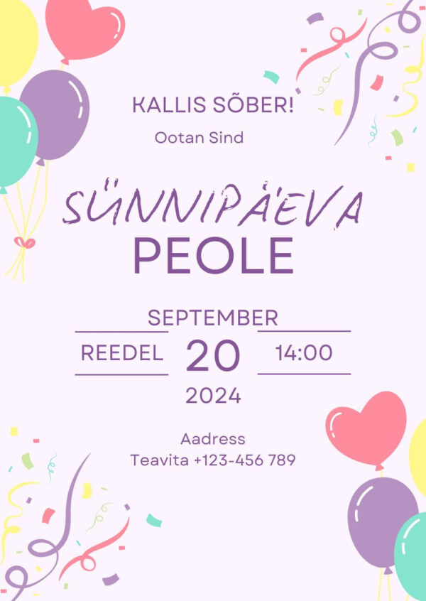 Digitaalne sünnipäevakutse "õhupall"